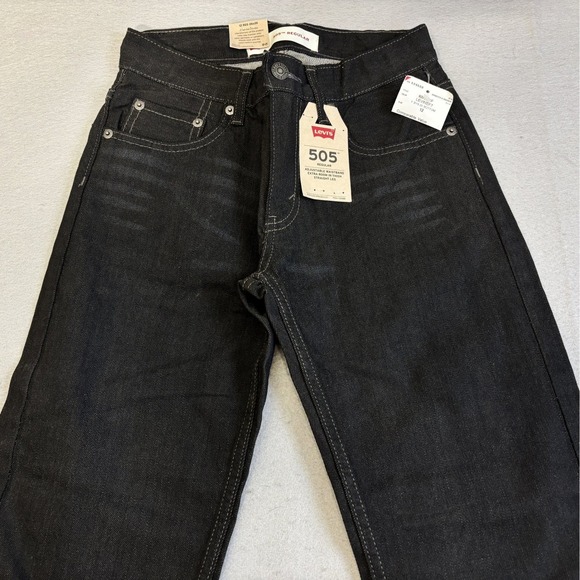 Levis 505 Boys Regular Straight Leg Jeans Black Adjustable Waistband 12R 26x26 - Picture 2 of 8